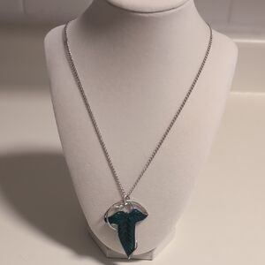 Silver and Green‎ Leaf Pendant Necklace